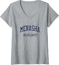 Womens Menasha High School HS Menasha WI Vintage Sports V-Neck T-Shirt