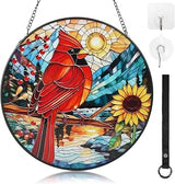 Cardinal Stained Glass Suncatcher, 7.9-Inch Window Hanging