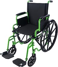 Dynarex GreenLine Cruiser Wheelchair for Transports - Foldable, Swing-Away Footrests, 16" x 16" Seat, 250 lb. Weight Capacity, Green Steel Frame and Nylon Upholstery