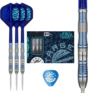Target Japan Mizu Series Steel Tip Darts with Kflex, 23G/24G | 90% Tungsten Darts, K-Flex No. 2 Steering Wheels and Shafts, Swiss Storm Nano Points and SP Tool Included