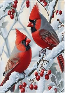SUABO Red Cardinal Snow Garden Flag 12x18inch Double Sided Outside, Rustic Yard Outdoor Decorative Flag, Seasonal Yard Outdoor Flag