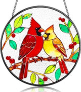 Cardinal Stained Glass Suncatcher, Birds on Branch Window Hanging, Sun Catcher for Indoor Window Decor, for Bird Lovers, Memorial & Sympathy Gifts for Loss of Loved One