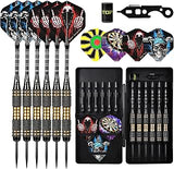 Professional 6 Pack Steel Tip Darts Set - 22 Grams Darts Metal Tip Set in Case - Brass Darts with 12 Aluminum Shafts, 12 Dart Flights, Dart Tool and Dart Sharpener for Beginners to Pros