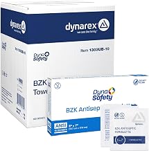 Dynarex DynaSafety BZK Antiseptic Towelettes - Sterile, Alcohol and Fragrance Free, Gentle Cleansing, Safe on Minor Wounds - 5" x 7" - Case of 100 Boxes, 10 per Box