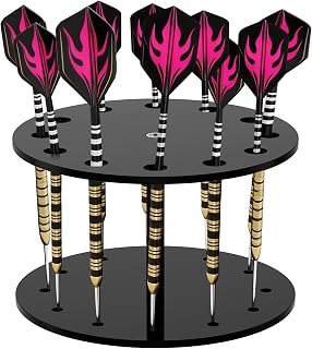 Acrylic Dart Holder Stand for Desk or Shelf,5.75x3.54 Inch Round Darts Stand Hold 12 Fully Assembled Steel or Soft Tip Dart Compact Tabletop Display Rack for Storage and Organization