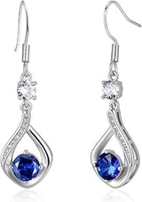 Silver Sapphire Earrings for Women Dainty CZ Blue Sapphire Teardrop Dangle Drop Earrings Elegant Jewelry Gift