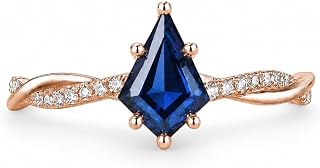 Kite Cut Blue Sapphire & Multi Gemstone Engagement Ring 14K Rose Gold Twisted Vine Band Diamond Accent Promise Ring for Women Vintage Art Deco Wedding Ring Anniversary Jewelry Gift For Her