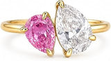 Pear Cut Pink Sapphire and CZ Diamond Toi et Moi Ring For Women 9k Yellow Gold Two Stone Statement Engagement Ring Handmade Fine Jewelry Gift For Her