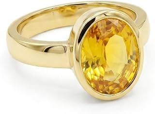 925 Sterling Silver 14K Yellow Gold Plated Oval Shape Yellow Sapphire Pukhra Gemstone Ring Woman And Mens