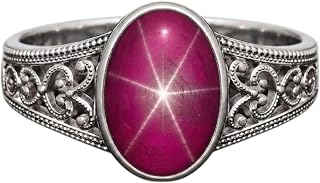 Pink Star Sapphire Ring Oval Cabochon Filigree Ring for Women Vintage Inspired Handmade Statement Cocktail Rings Jewelry Gift
