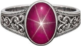 Pink Star Sapphire Ring Oval Cabochon Filigree Ring for Women Vintage Inspired Handmade Statement Cocktail Rings Jewelry Gift