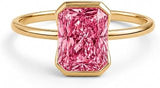 Radiant Cut Pink Sapphire Engagement Ring for Women 9K / 14K / 18K Yellow Gold Dainty Minimalist Bezel Set Statement Solitaire Handmade Fine Jewelry Gift For Her