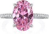 3Ct Oval Cut Lab Created Pink Sapphire and Diamond Engagement Ring, 14k White Gold Finish, Sterling Silver 925, for Women