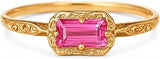 Vintage Art Deco 14k Yellow Gold Ring Baguette Cut Pink Sapphire Ring for Women Dainty Promise Engagement Ring Minimalist Handmade Stackable Jewelry Anniversary Birthday Gift for Her
