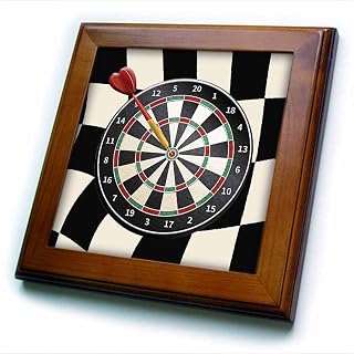 3dRose Image of Dart Board with Dart in Bulls Eye, Black, Red, and Green 8x8 Framed Tile