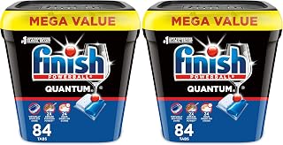 Finish Quantum Dishwasher Pods, No Pre-Rinse Dishwasher Detergent Soap Removes 24HR Dried-On Stain and Grease, Leaving a Virtually Spotless Shine, 84 Count (Pack of 2)
