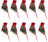10pcs Christmas Artificial Red Cardinal Clip Birds Plastic Ornaments