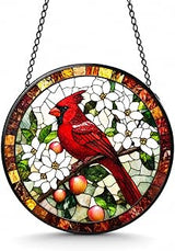 Red Cardinal Stained Glass Suncatcher Bird Window Hanging Garden