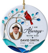 Personalized Memorial Sea Glass Ceramic Ornament, Custom Photo I Am Always with You Memorial Cardinal Bird Gift, Sympathy Gift for Loss of Loved One, Remembrance Christmas Noel Xmas