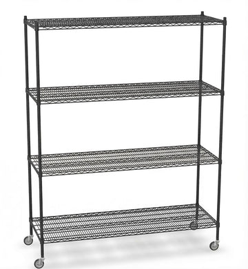 Glownary NSF Black Epoxy Mobile Wire Shelving Unit, 24x72x92 Inches, 4 Adjustable Steel Shelves, 2400 lb Capacity, for Warehouse, Office, Retail