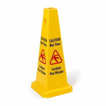Wet Floor Sign, 27 Inch Yellow Cone, Bilingual Text, Stackable