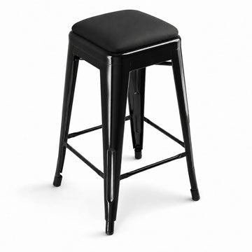Glownary Alloy Backless Counter Height Stool, Onyx Black Steel Frame with Vinyl Cushion, 24 Inch, Industrial Modern Style, Indoor Use, 400 lb Capacity, 16.1x16.1 Inches