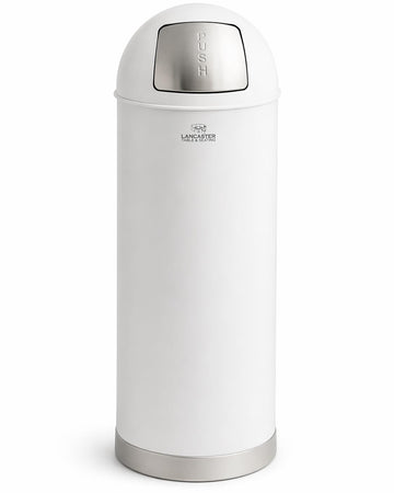 Glownary Round Metal Trash Can, White Powder-Coated, 15 Gallon with Push Door Lid, 36 x 13.75 Inch, Indoor Decorative Waste Receptacle