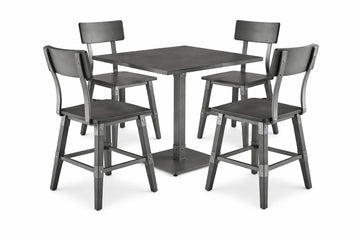 Glownary Industrial Square Dining Table Set, Slate Gray Solid Wood with Live Edge, 36 Inch, Standard Height with 4 Chairs