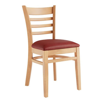 Glownary Natural Wood Ladder Back Chair, Beechwood Frame with Burgundy Vinyl Padded Seat, 33.4 Inch Height, 350 lb Capacity, Indoor Restaurant Use