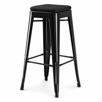 Glownary Alloy Outdoor Backless Barstool, Onyx Black Steel with Magnetic Fabric Cushion, 30 Inch Bar Height, Industrial Modern Style, 400 lb Capacity