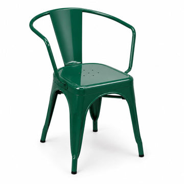 Glownary Alloy Steel Emerald Green Arm Chair, Indoor Outdoor, 21x17.5x28.5 Inch, Stackable, Powder-Coated, 400 lb Capacity
