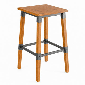 Glownary Industrial Bar Stool, Honey Maple Wood Seat with Black Steel Frame, Backless, 28.5 Inch Height, 350 lb Capacity, Indoor Use