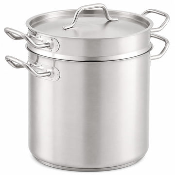 SS1 Series 12 Qt Stainless Steel Pasta Cooker with Aluminum-Clad Bottom, Round, NSF Listed, Induction Ready, with Strainer Insert and Cover, 9.5 Inch Height