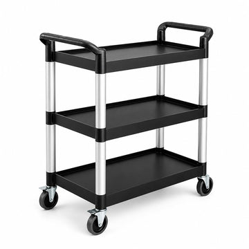 Black Plastic Utility Cart with 3 Shelves, 42 x 20 x 38 Inches, 450 lb Capacity, Swivel Casters, for Restaurant Bussing