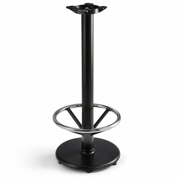 Glownary 17-Inch Bar Height Table Base, Cast Iron with Chrome Footrest, Black Powder Coated Steel, Self-Leveling Feet, Indoor Use