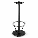 Glownary Cast Iron Bar Height Table Base, 17 Inch Round, Black Powder Coated Steel with Chrome Footrest, Self-Leveling Feet, Indoor Use