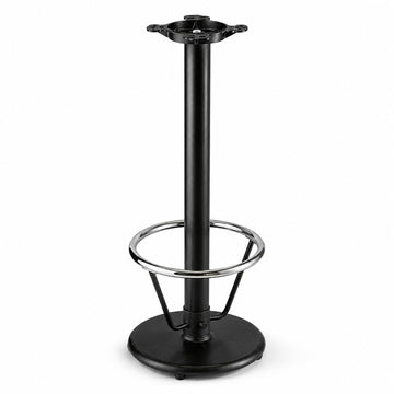 Glownary Cast Iron Bar Height Table Base, 17 Inch Round, Black Powder Coated Steel with Chrome Footrest, Self-Leveling Feet, Indoor Use