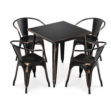 Glownary Alloy 31.5-Inch Square Steel Outdoor Dining Set with 4 Arm Chairs, Distressed Copper, Stackable