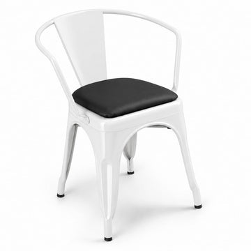Glownary Pearl White Indoor Arm Chair with Black Vinyl Cushion, Steel Frame, 400 lb Capacity, Stackable, Modern Coastal Design, 17.5x17x28.5 Inches