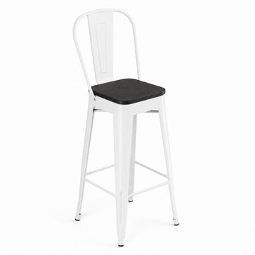 Glownary Pearl White Indoor Cafe Barstool with Black Wood Seat, Steel Frame, 46.5-Inch Height, 400 lb Capacity, Modern Coastal Style, Assembly Required