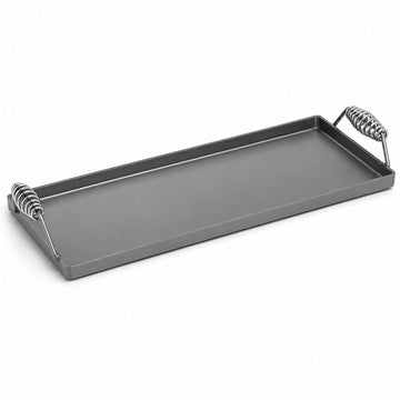 11 x 23 Inch Portable Steel Griddle, Black Rectangle Stovetop Cooking Surface with Heat Resistant Handles, 7 Gauge Polished Steel, Made in USA