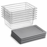 Glownary 1/2 Size Food Pan Set with Sealing Covers, 4 Inch Deep, Clear Polycarbonate, 12.75x10.38 Inch, 6-Pack with Lids, NSF Listed, Stackable, for Commercial Kitchen