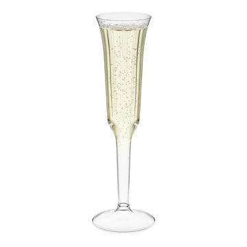 Glownary Clear Plastic Champagne Flute, 5 oz, 2-Piece Design, Polystyrene, BPA Free, 120 Count, 8.1 Inch Height