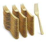 Glownary Hammered Gold Plastic Fork, 7.25 Inch, Heavy Weight, 400 Count per Case, Metallic Finish, for Weddings and Catered Events
