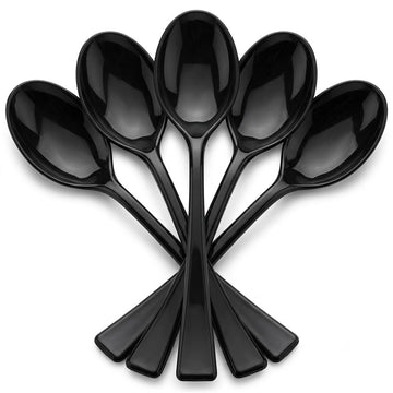 Glownary Black Plastic Tasting Spoons, 4 Inch, Heavy Weight Polystyrene, Mini Style, BPA Free, 500 per Case