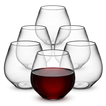 Glownary Clear Plastic Stemless Wine Glass, 18 oz, PET Material, Heavy Weight, Crystal Clear Design, BPA Free, 64 per Case