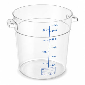 Glownary 22 Qt Round Polycarbonate Food Storage Container with Blue Gradations, Clear Commercial Grade, NSF Listed, Stackable with Handles, 14.9 Inch Height