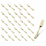 Glownary Classic Gold Plastic Forks, Heavy Weight, 7 1/4 Inch, 25 Pack, Disposable Metallic Flatware for Weddings and Parties