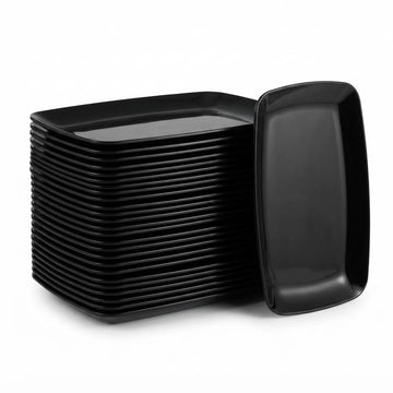 Glownary Black Rectangular Plastic Coupe Platter, 12.75 x 8.25 Inches, BPA Free, Disposable, 120 Count Case