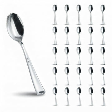 Glownary Classic Heavy Weight Plastic Spoons, Silver, 6 3/4 Inches, 50 Pack, Disposable Metallic Teaspoons for Parties, Weddings, Catered Events